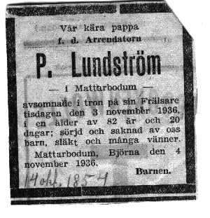 
 Petrus  Lundström 1854-1936